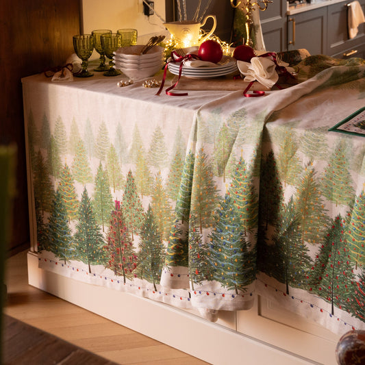 Fairy Trees Printed Linen Tablecloth