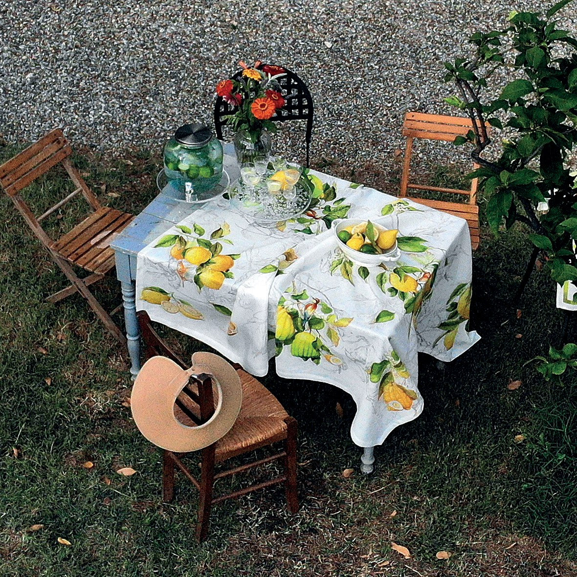 Tafelkleed Limoncello van linnen met print